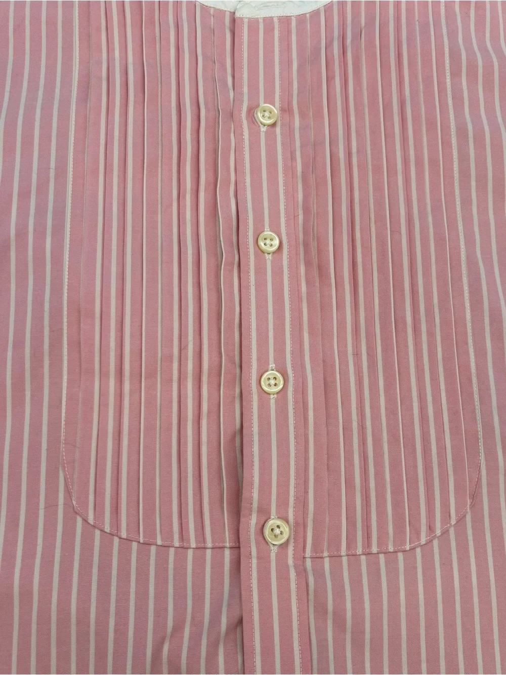 Ralph Lauren Rugby Shirt Tuxedo Pleated Front Pink & White Stripe 6 - Picture 3 of 10